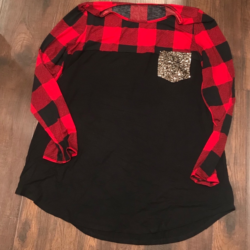 Buffalo plaid and sequin top
